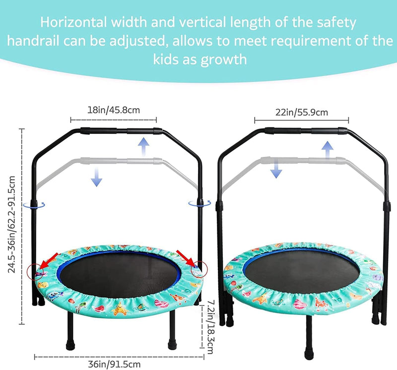 Trampolin für Kinder, 36" Mini Kindertrampolin mit Verstellbarer Griff, Kindertrampolin mit gepolste