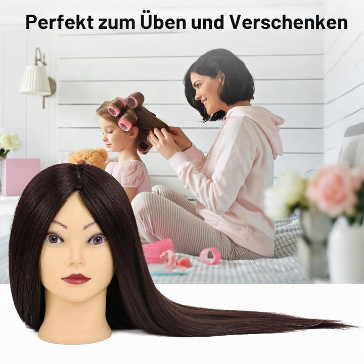 ekavo Friseurkopf mit Stativ, Trainingsköpfe mit 90% Echthaar 58CM, Schaufensterpuppe zum Frisieren,