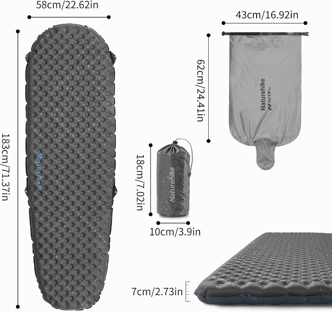 Naturehike 3,5R- Wert Camping Isomatte Ultralight 4 Jahreszeiten (-6℃) Selbstaufblasend mit aufblasb