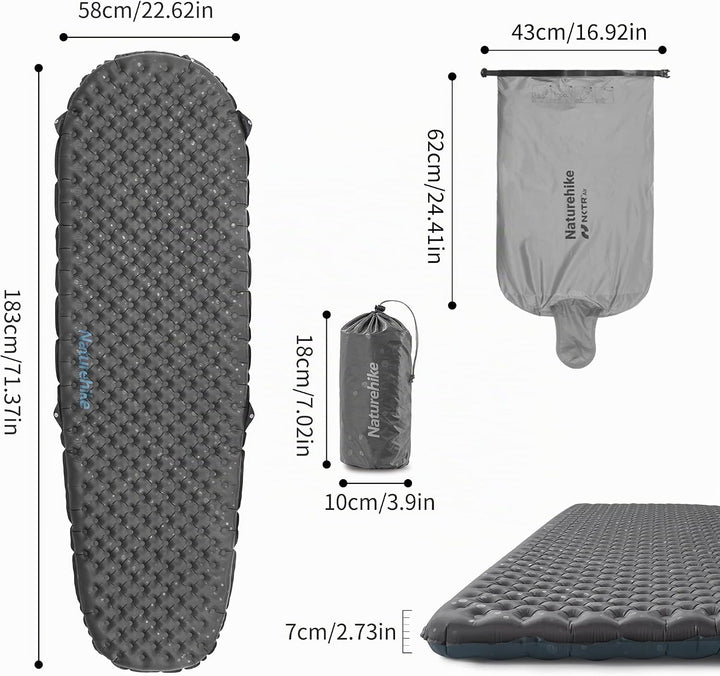 Naturehike 3,5R- Wert Camping Isomatte Ultralight 4 Jahreszeiten (-6℃) Selbstaufblasend mit aufblasb