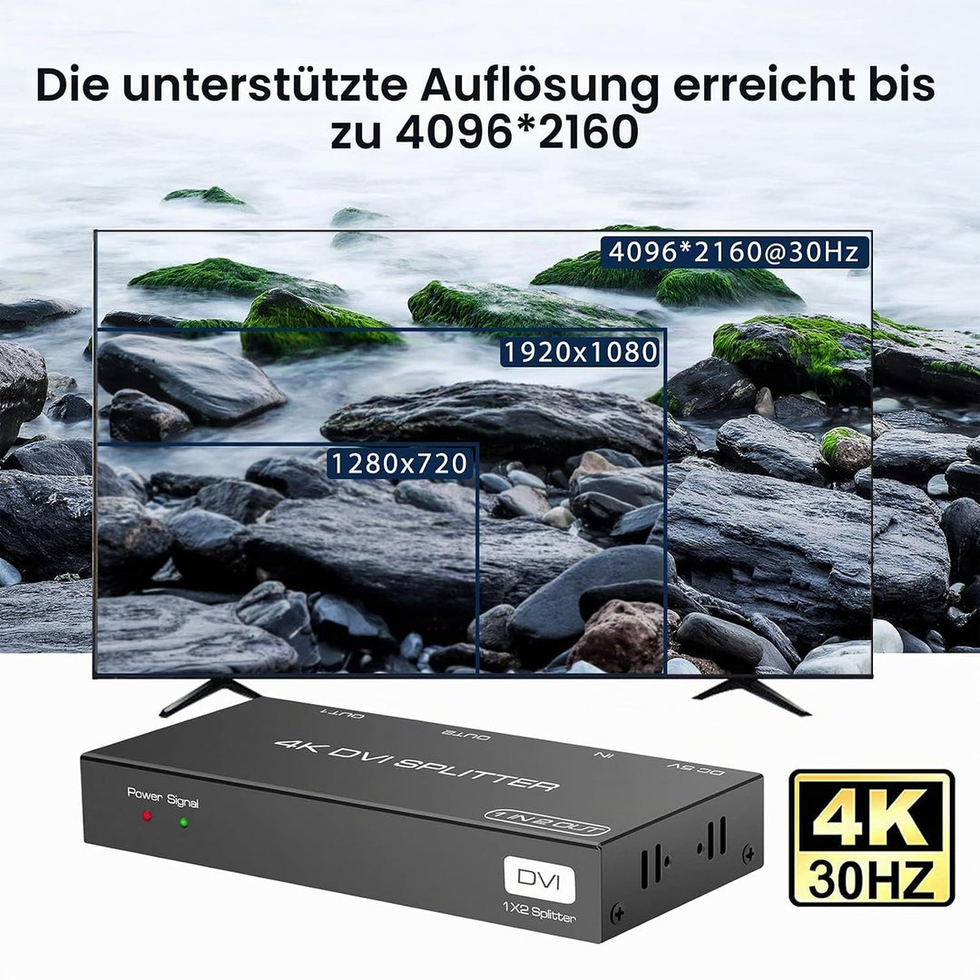 VEDINDUST DVI Splitter mit 2 Ports, der Splitter mit 1 Eingang und 2 Ausgängen unterstützt Auflösung