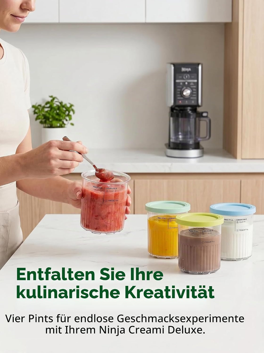 4er-Pack Eisbehälter für Ninja Creami Deluxe NC500, NC501 &amp; NC502eu-Serie, Eiscreme Behälter mit Dec