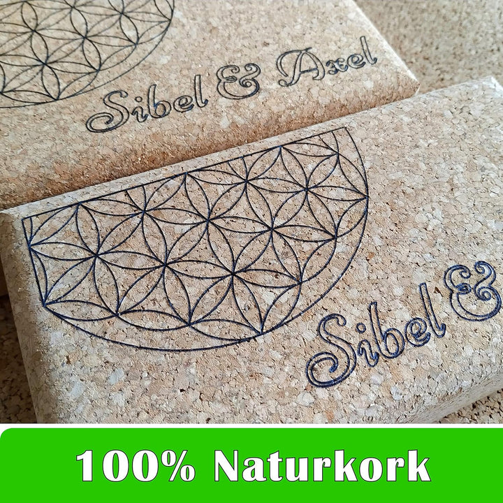 Yogablock Kork personalisert Wunschmotiv + Name - 22.5 x 12 x 7.5cm - Dein eigener Yoga Block mit La