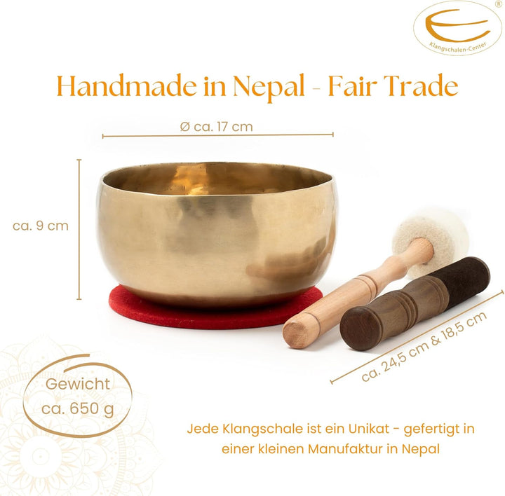 Nepal- Klangschale I 600-700 g I für Meditation, Yoga &amp; Entspannung I Inkl. Klöppel/Pad I Handgeschm