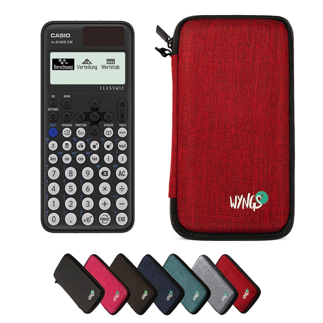 CALCUSO Sparpaket: Casio FX-810DE CW + WYNGS Schutztasche rot + Erweiterte Garantie von CALCUSO Rot