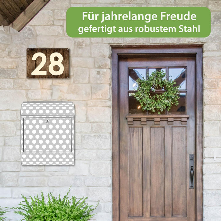 banjado® Design Briefkasten mit Motiv Punkte Grau 39x47x14cm &amp; 2 Schlüssel - Briefkasten Stahl Silbe