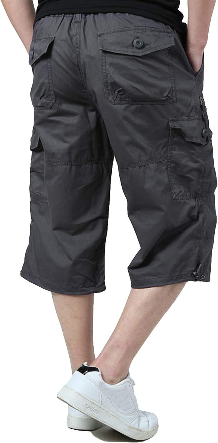 KEFITEVD 3/4 Hose Herren Cargo Shorts Männer Bermuda Shorts Multi Taschen Sommer Kurze Hose Baumwoll