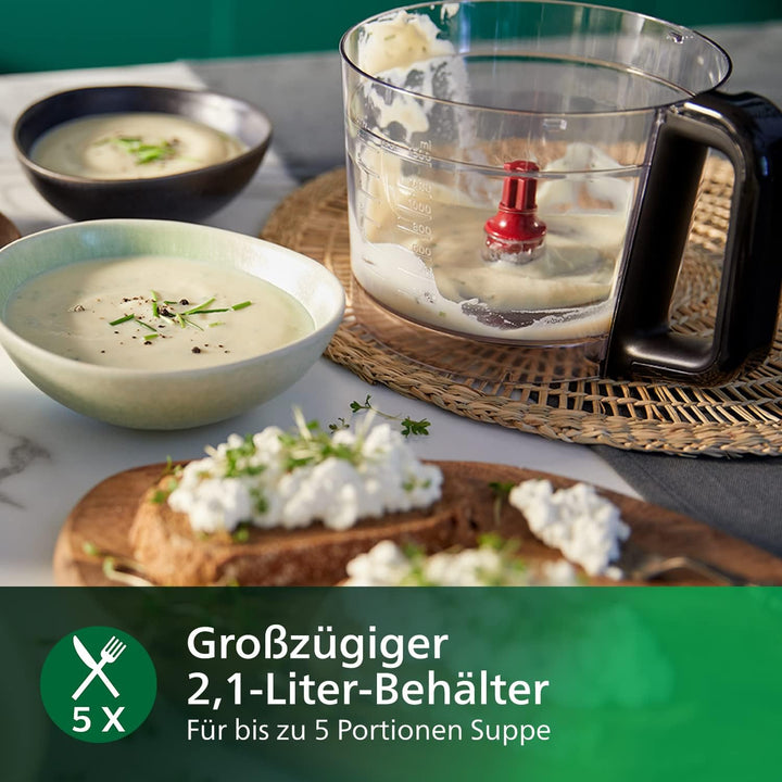 Philips HR7530/10 Küchenmaschine Viva Collection (850 W, 29 Funktionen, 2L Füllkapazität, 2-in-1 Sch