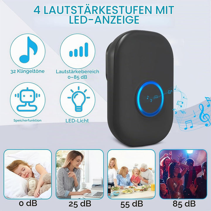 Funkklingel, Kabelloses Türklingel, Kabellose Türklingel Set mit 593FT Reichweite, mit 4 Lautstärkes