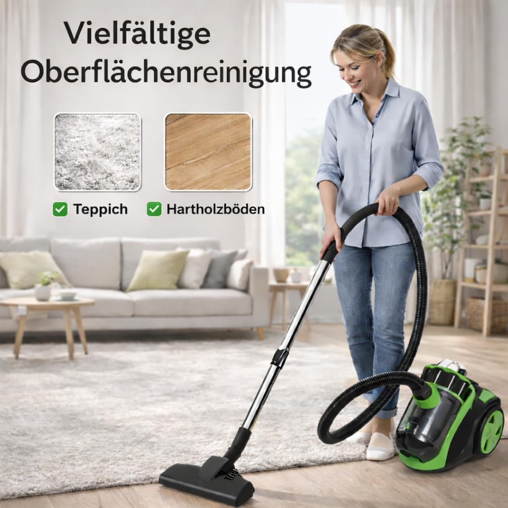 Herrselsam staubsauger beutellos，Bodenstaubsauger leiser Starke Saugleistung，Staubsauger mit 3 Saugk