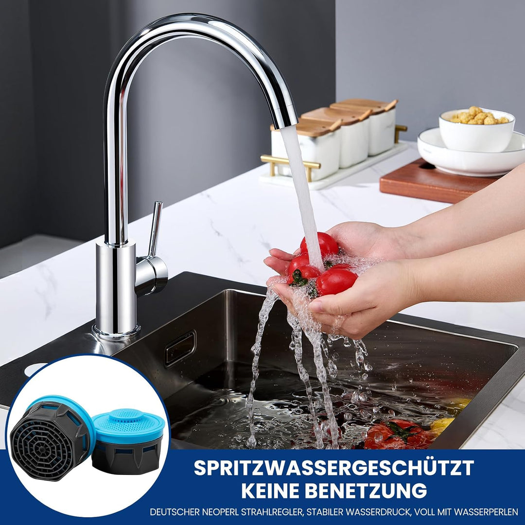 CECIPA Wasserhahn Küche 360° Schwenkbar, Hochdruck Küchenarmatur, Mischbatterie Küche mit Hohem Boge