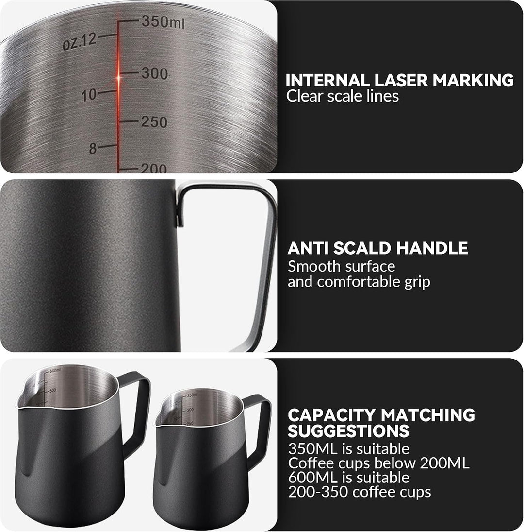 Espresso-Milchaufschäumkrug, Metall-Milchaufschäumbecher, 350 ml/600 ml, Edelstahl, Milchaufschäumkr