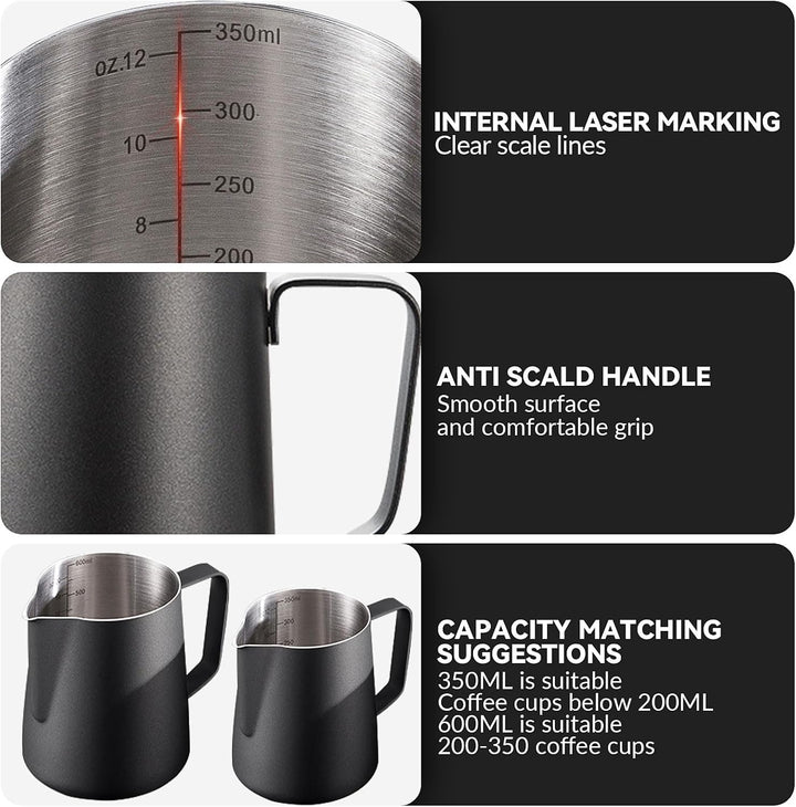 Espresso-Milchaufschäumkrug, Metall-Milchaufschäumbecher, 350 ml/600 ml, Edelstahl, Milchaufschäumkr