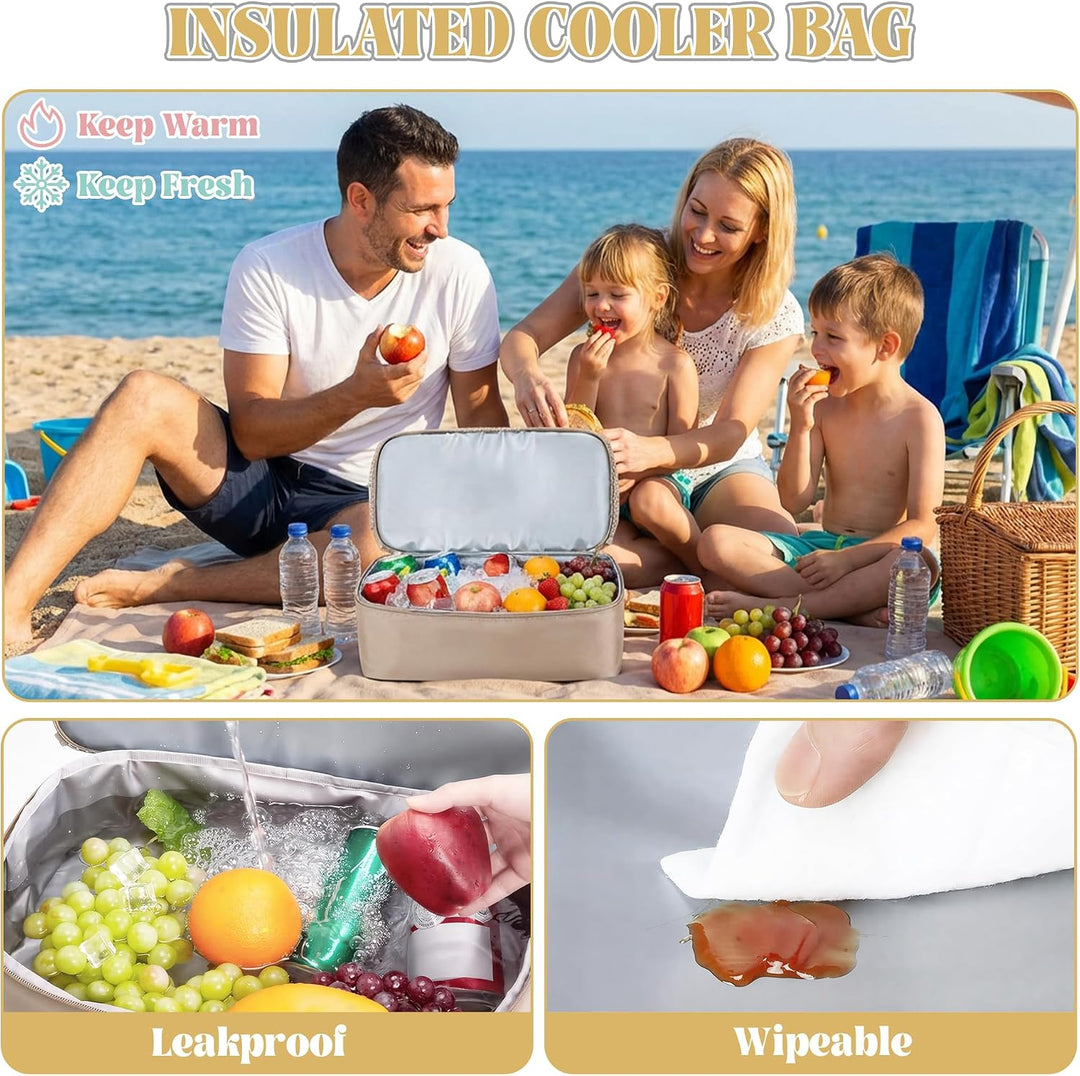 Strandtasche mit Kühlfach - Grosse Mesh Beach Bag wasserdicht mit Reissverschluss &amp; Fächern, Abnehmb