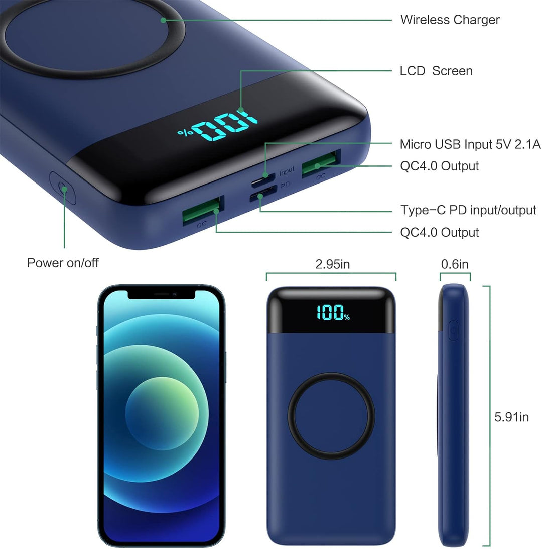 Wireless Powerbank Schnellladen 26800mAh, Power Bank 25W PD3.0+QC4.0, 15W Wireless Charger Powerbank