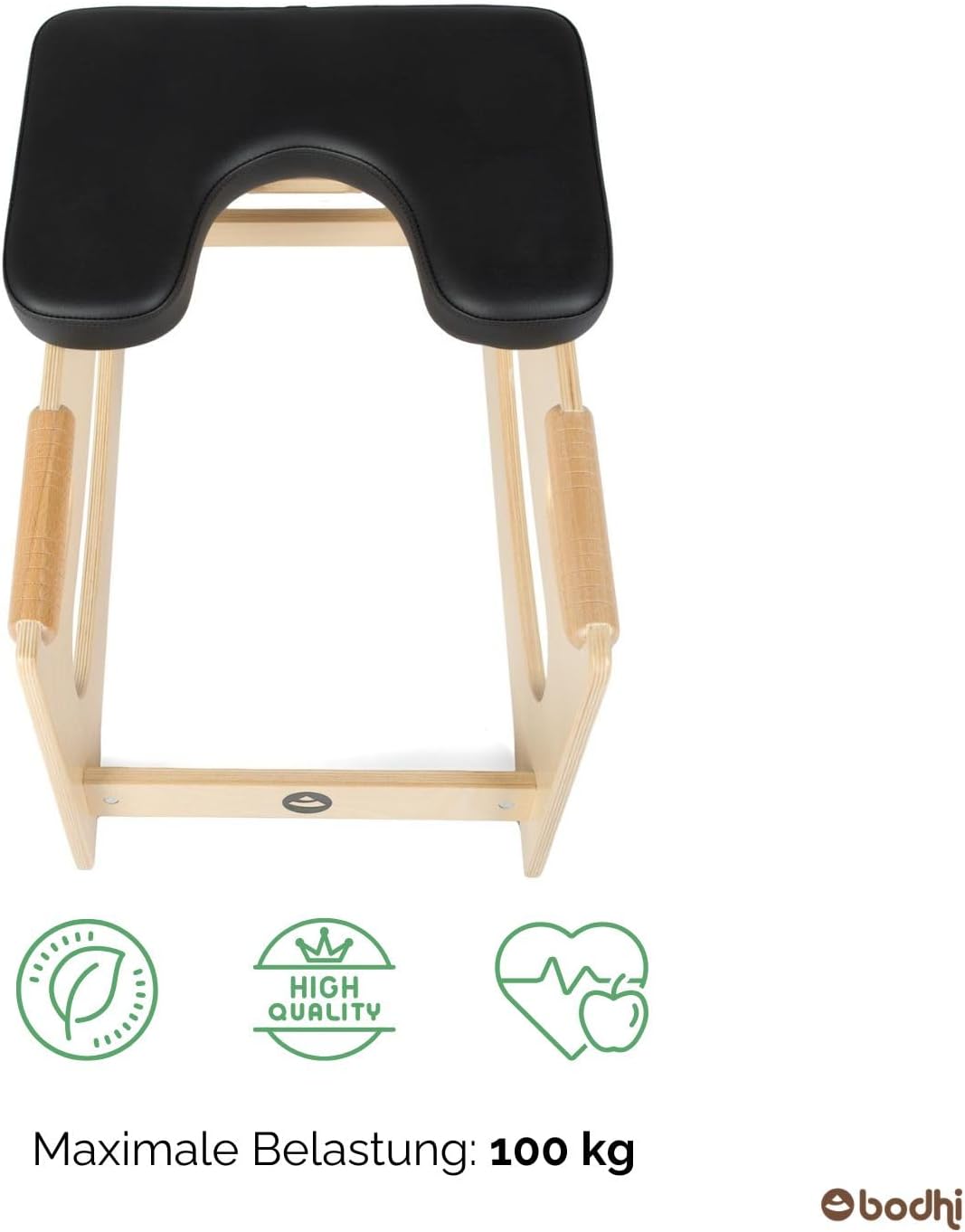 Bodhi Kopfstandhocker| Yoga Hocker aus Holz mit praktischen Griffen | Yogastuhl mit Polster für Umke