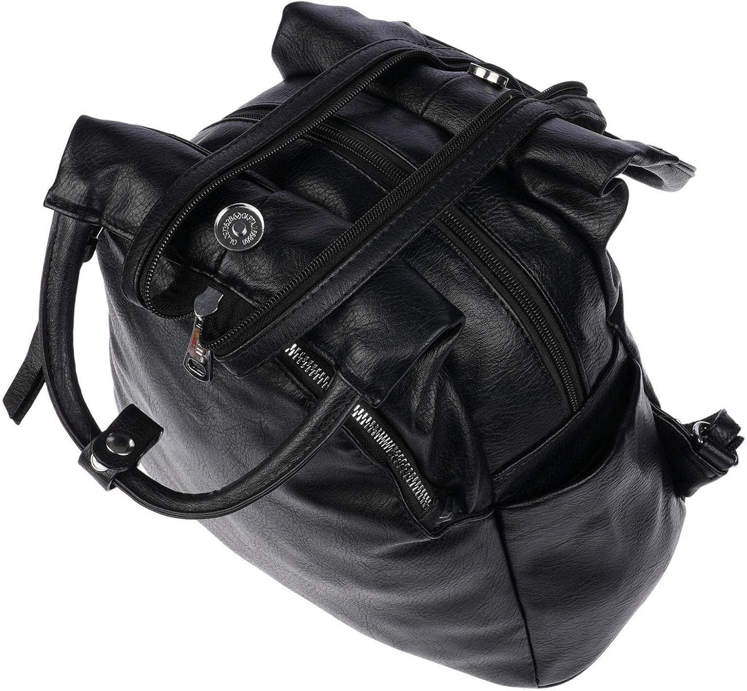 Christian Wippermann grosser Damen City Rucksack Tasche Body Bag Leder Optik Schultertasche Schwarz,