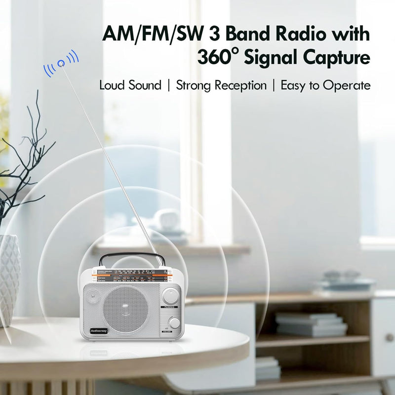 Audiocrazy UKW FM/AM/SW1-2 Radio Tragbares Radio Weltempfänger Radio mit 1800mAh Rechargeable Batter