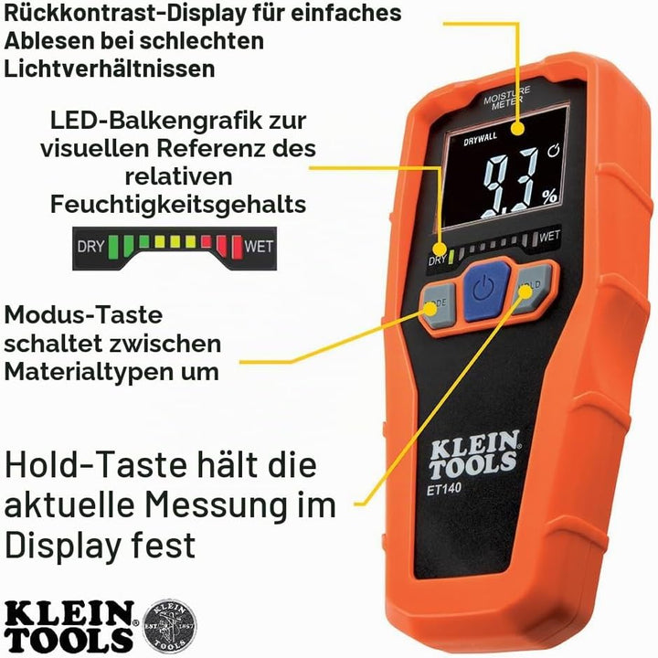 Klein Tools ET140 Materialfeuchtemessgeraet Messbereich Baufeuchtigkeit (Bereich) 0 bis 100% vol Mes