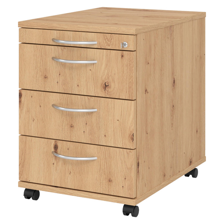 bümö Rollcontainer mit Schubladen, Container abschliessbar aus Holz in Asteiche - Rollwagen für's Bü