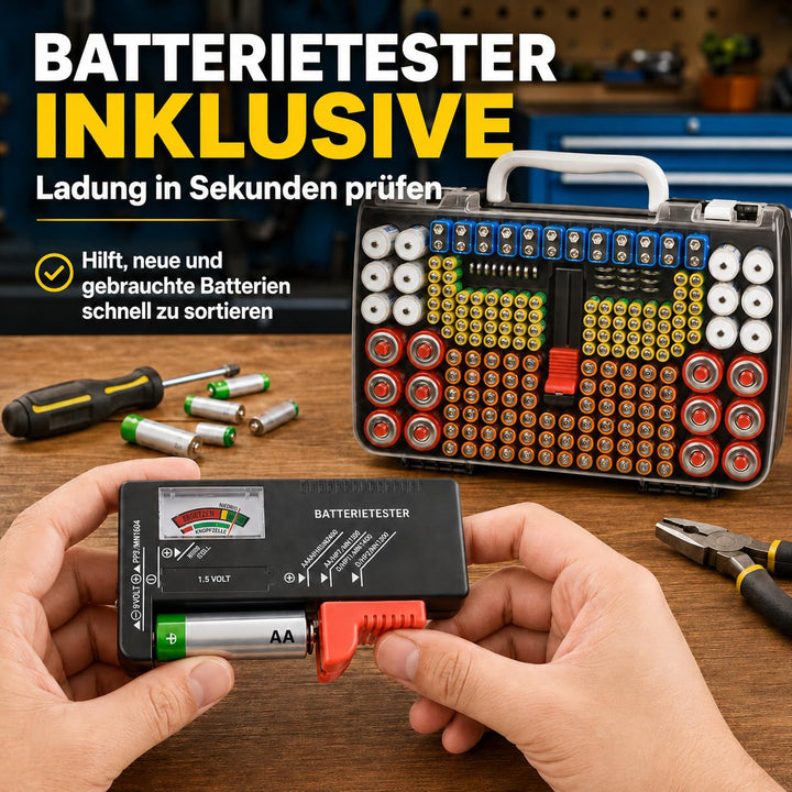 Batterie-Organizer-Aufbewahrungshalterung mit doppelseitiger Halterung, Schwarz