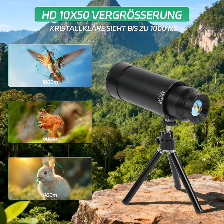 Monokulares Teleskop, Monokular 10x50 - Hochauflösendes Monokular für Erwachsene mit FMC-Objektiv, M