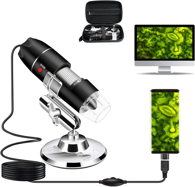 USB-Mikroskop-Kamera, 40x bis 1000x, Digitales Mikroskop mit Metallständer und Tragetasche, Kompatib