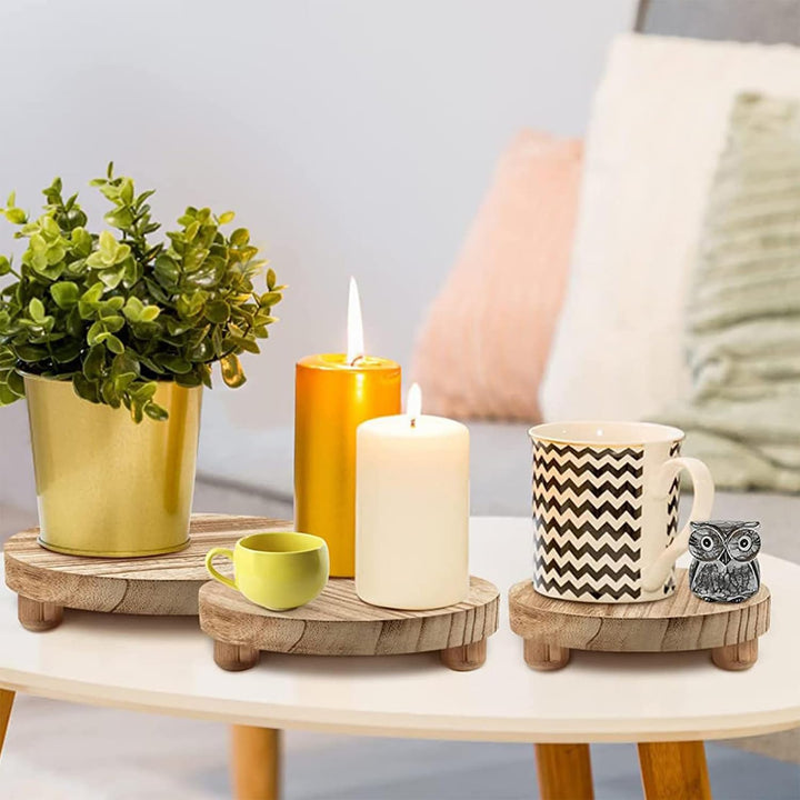 3 Stück Holz Blumenhocker Rund, Rund Holz-Topfpflanzenständer, Mini-Holzhocker-Präsentationsständer,