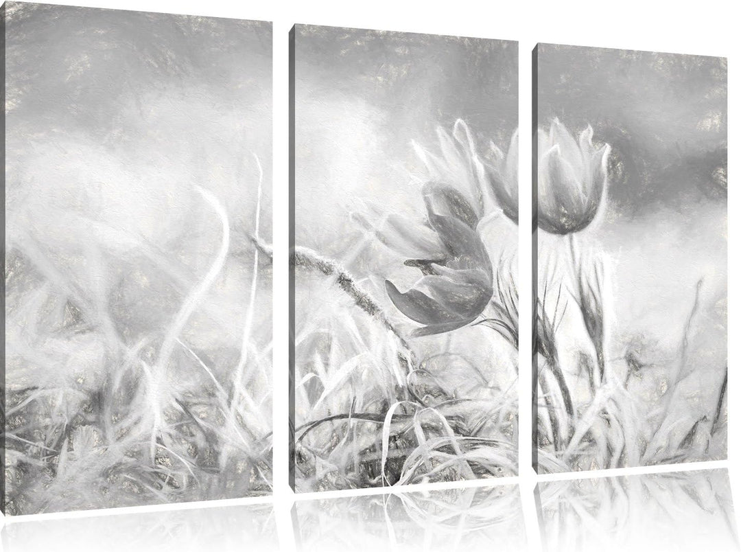 Pixxprint schöne Krokusse Kunst als Leinwandbild/Grösse: 3 Teilig (120x80) / Wandbild/Kunstdruck/fer