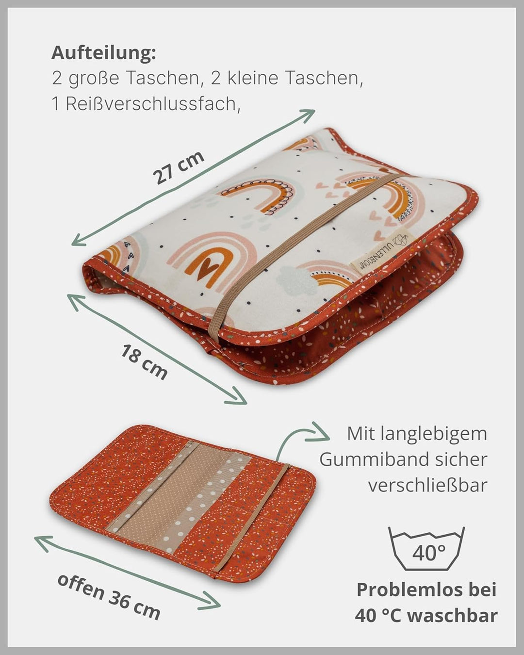 ULLENBOOM ® Windeltasche für unterwegs (Made in EU) - Wickeltasche für bis zu 3 Windeln, Feuchttüche