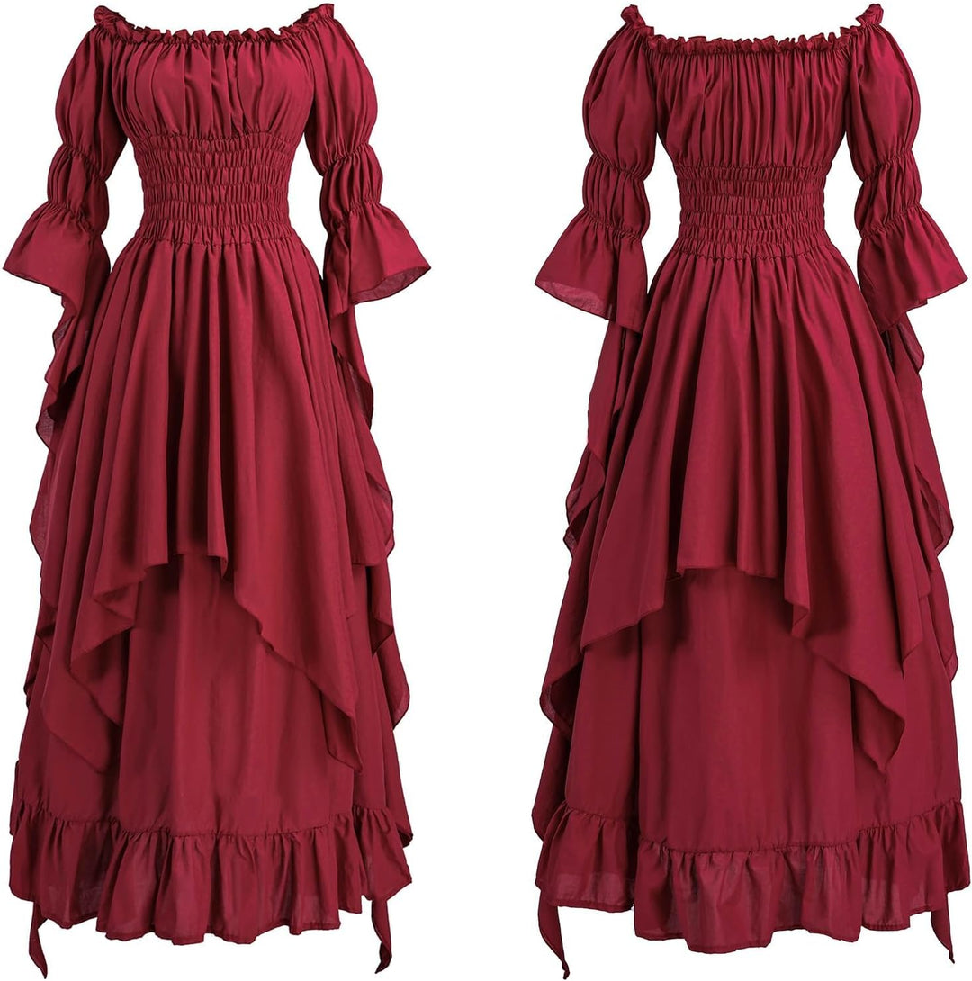 Fiamll Viktorianisches Kleid Renaissance Kostüm Frauen Gothic Hexenkleid Mittelalterliches Hochzeits