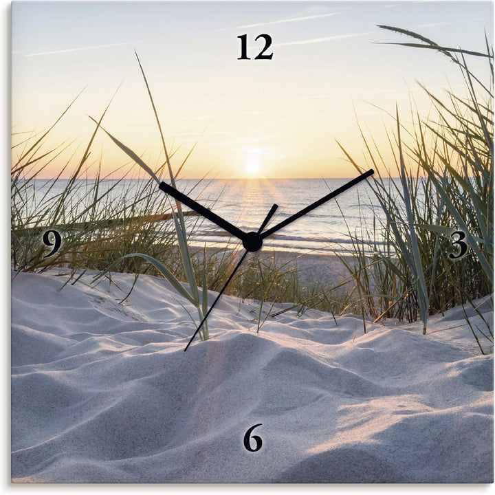 ARTLAND Wanduhr ohne Tickgeräusche Leinwand Funkuhr 30x30 cm Quadratisch Lautlos Strand Meer Ostsee