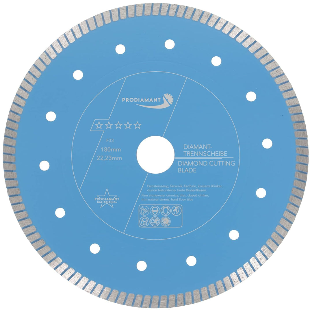 PRODIAMANT F33 Profi Diamant Trennscheibe ø 180mm für Natursteine Granit und Fliesen Bohrung 22,2mm