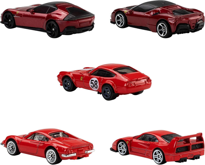Hot Wheels Spielzeug-Ferrari-Autos, Die-Cast, 5er-Pack im Massstab 1:64, offiziell Lizenziertes 5er-