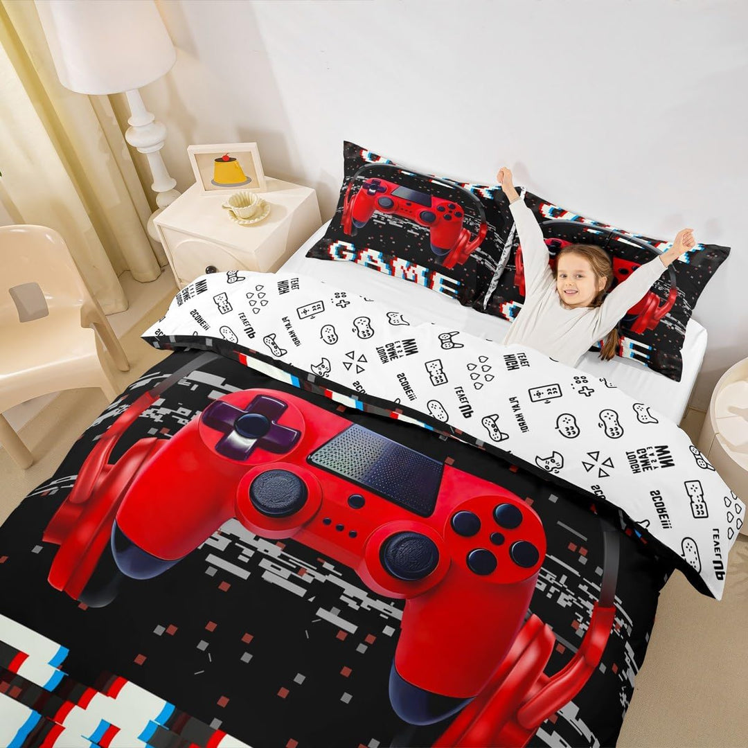 Homewish Teens Videospiele Bettbezug Set 3D Headset Kopfhörer Gamepad Bettwäsche Set, Kinder Jungen