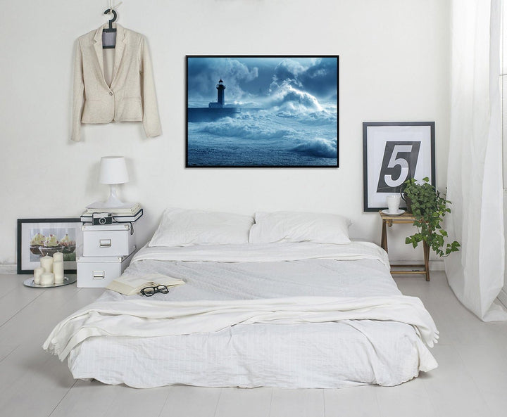 Paul Sinus Art 105x75cm Wandbild – Farbe Blau Petrol - auf Leinwand inkusive Schattenfugenrahmen sch