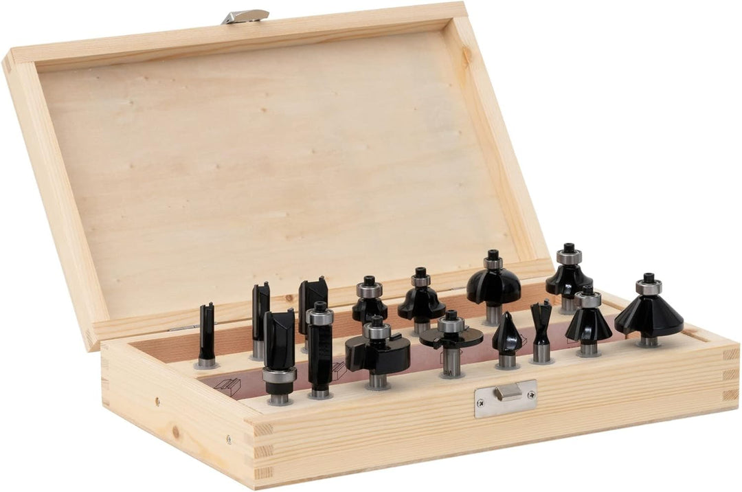 STIER Fräsersortiment, 15-teilig, 8 mm, Holzfräser, Fräser für Oberfräsen, Fräser Set Fräser Set 15