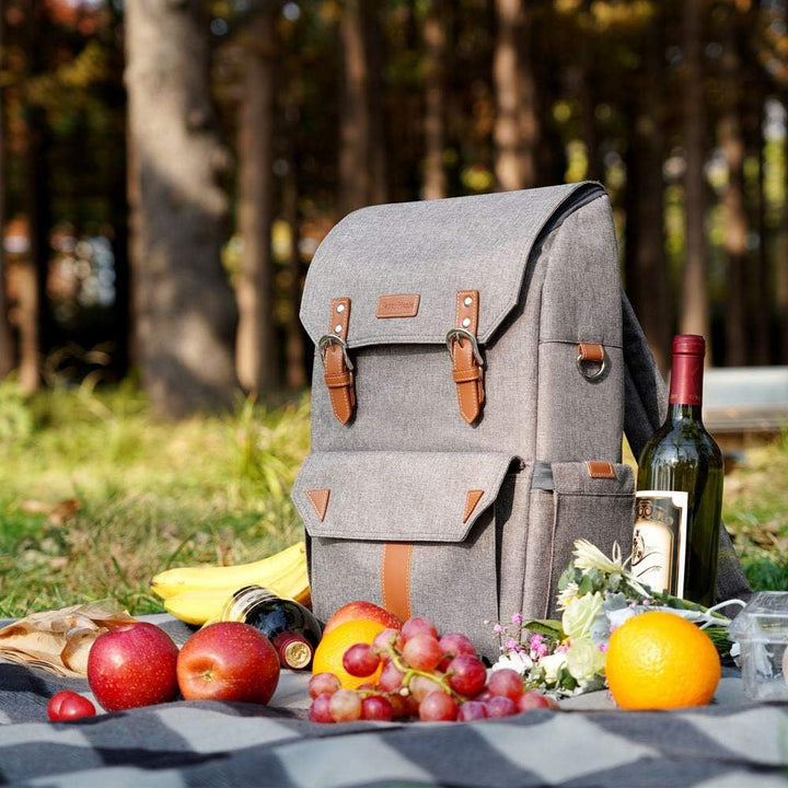 HappyPicnic Isolierter Picknickrucksack mit geräumigem Kühlfach, Flaschenhaltern und grossem wasserd