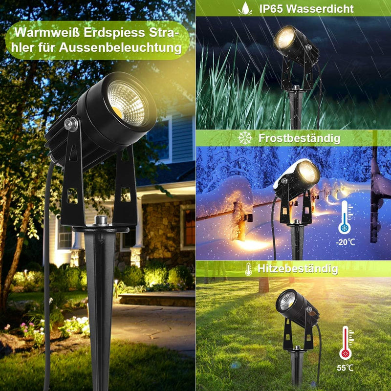 AIMHEIM 10er-Set LED Gartenbeleuchtung mit Erdspiess, 3W Gartenleuchte mit Stecker, 3750LM, P65 Wass