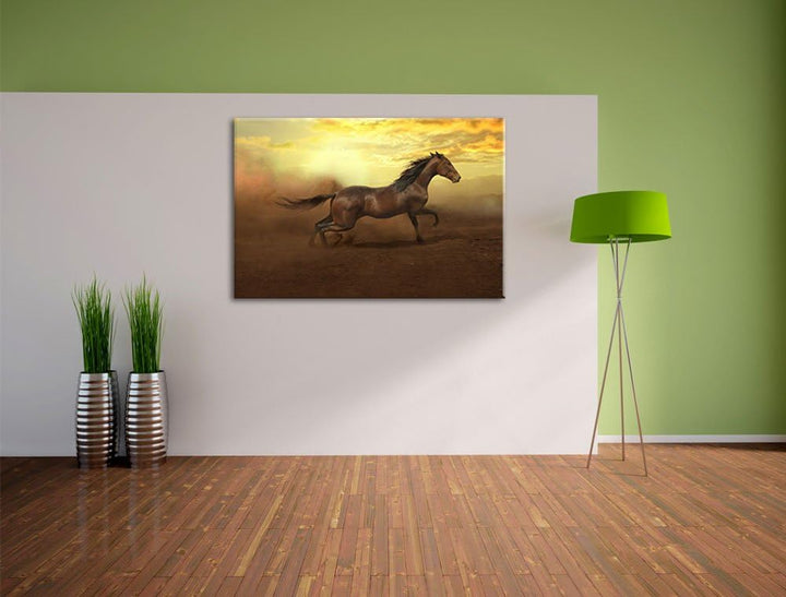 Rennendes Wildpferd, Format: 100x70 auf Leinwand, XXL riesige Bilder fertig gerahmt mit Keilrahmen,