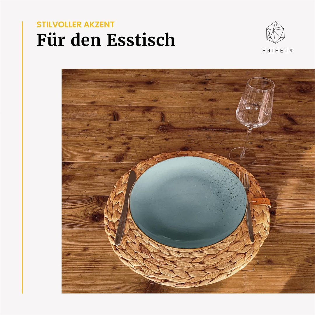 FRIHET® runde Platzdeckchen geflochten aus Wasserhyazinthe | naturverbundene Boho-Tischdeko | Tischs