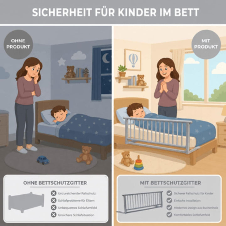 Set Bettschutzgitter aus Buchenholz & Stoffwindel von Kinderhaus Blaubär | Rausfallschutz für Baby &