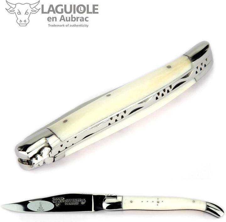Laguiole en Aubrac Taschenmesser L0211OSIFI 11 cm Griffschalen Knochen Klinge und Backen glänzend
