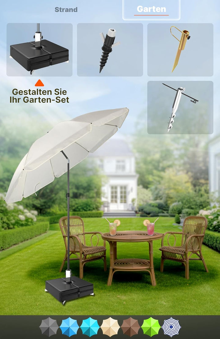 4smile Sonnenschirm-Set für Strand, Balkon und Garten, Anthrazit - UPF 50+ Balkonschirm SunnyJoy, Ø