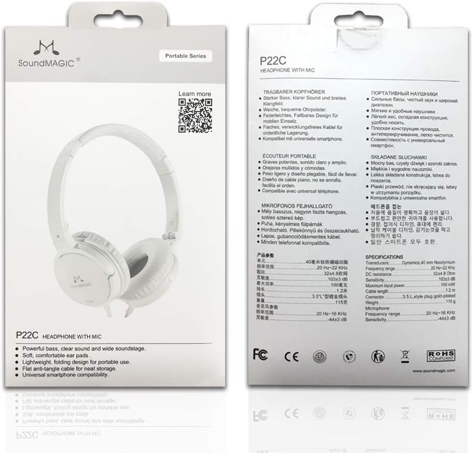 SoundMAGIC P22C On-Ear Headphones Portable Hi Fidelity Stereo Wired Lightweight Foldable Headphones