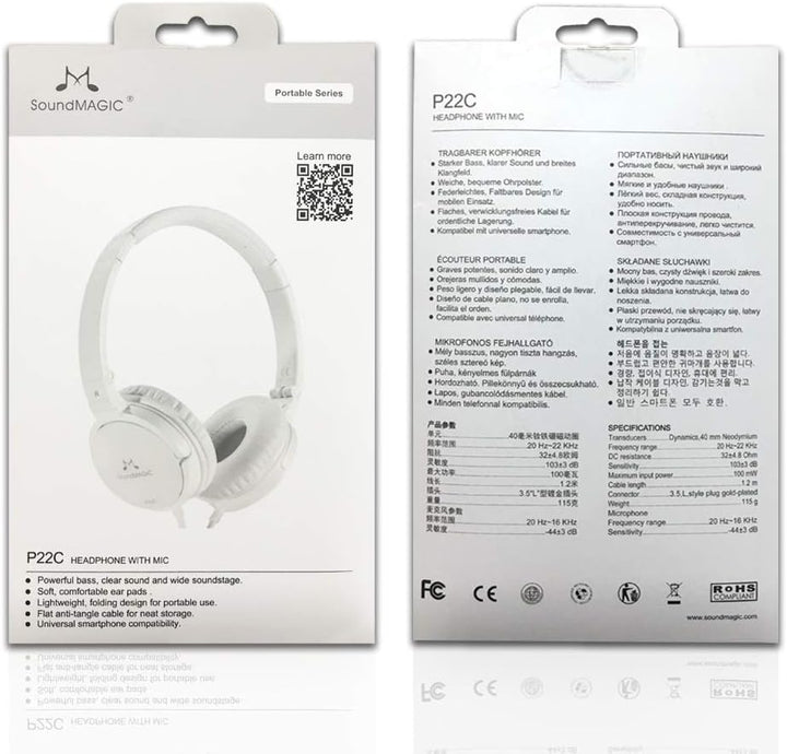 SoundMAGIC P22C On-Ear Headphones Portable Hi Fidelity Stereo Wired Lightweight Foldable Headphones