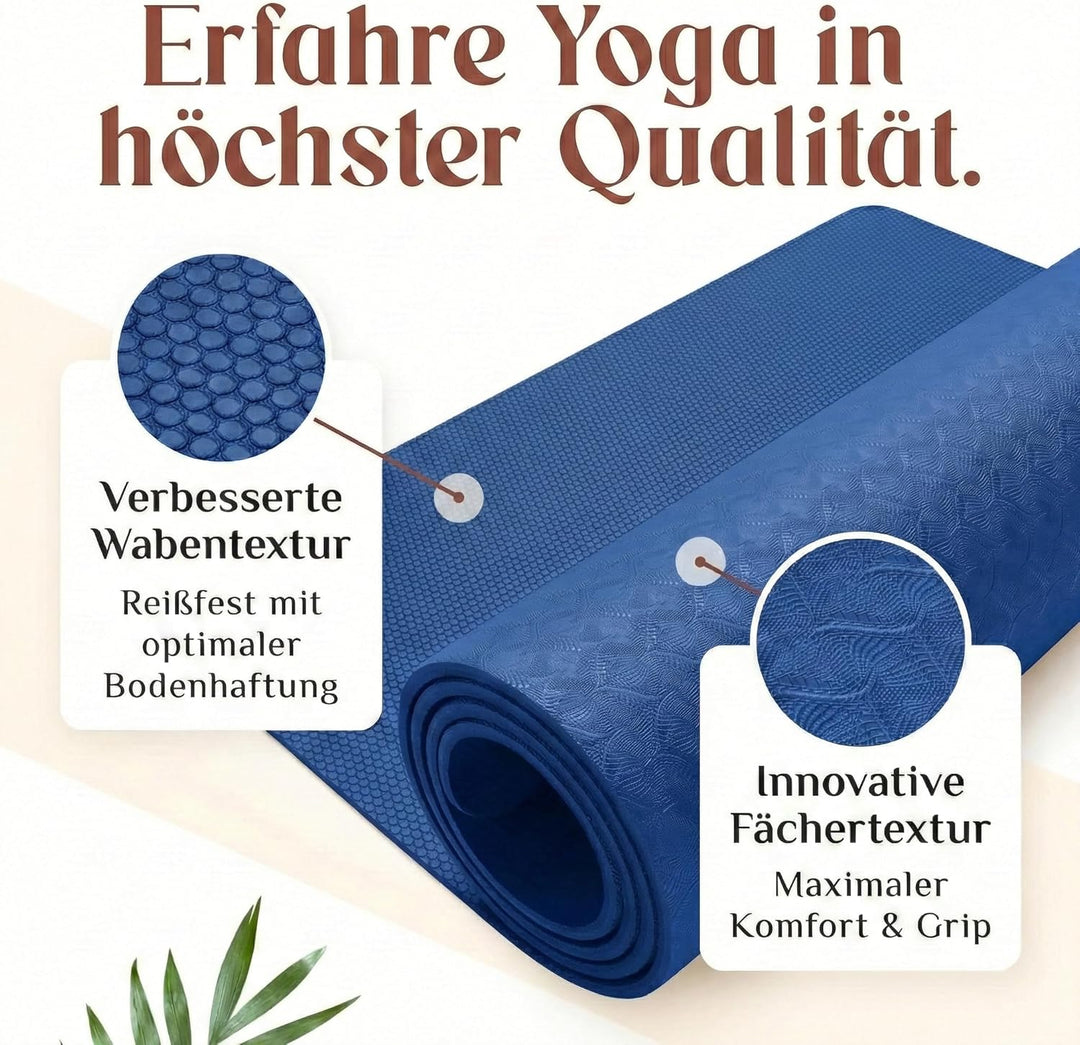 Premium Yoga-Matte aus hautfreundlichem ECO TPE-Material 185 x 60 x 0,6cm (gross) - Boho Style Gymna