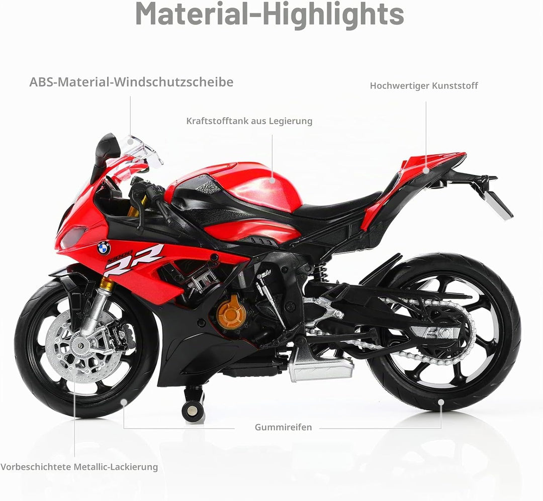 Risopen 1/12 BWM S1000RR Motorrad Modell Spielzeug Mini Legierung Metall Diecast Motorrad Modell Wei