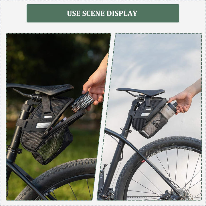 ROCKBROS Fahrrad Satteltasche Fahrradsitztasche mit Flaschenhalter für MTB Rennrad Wasserdicht Kratz