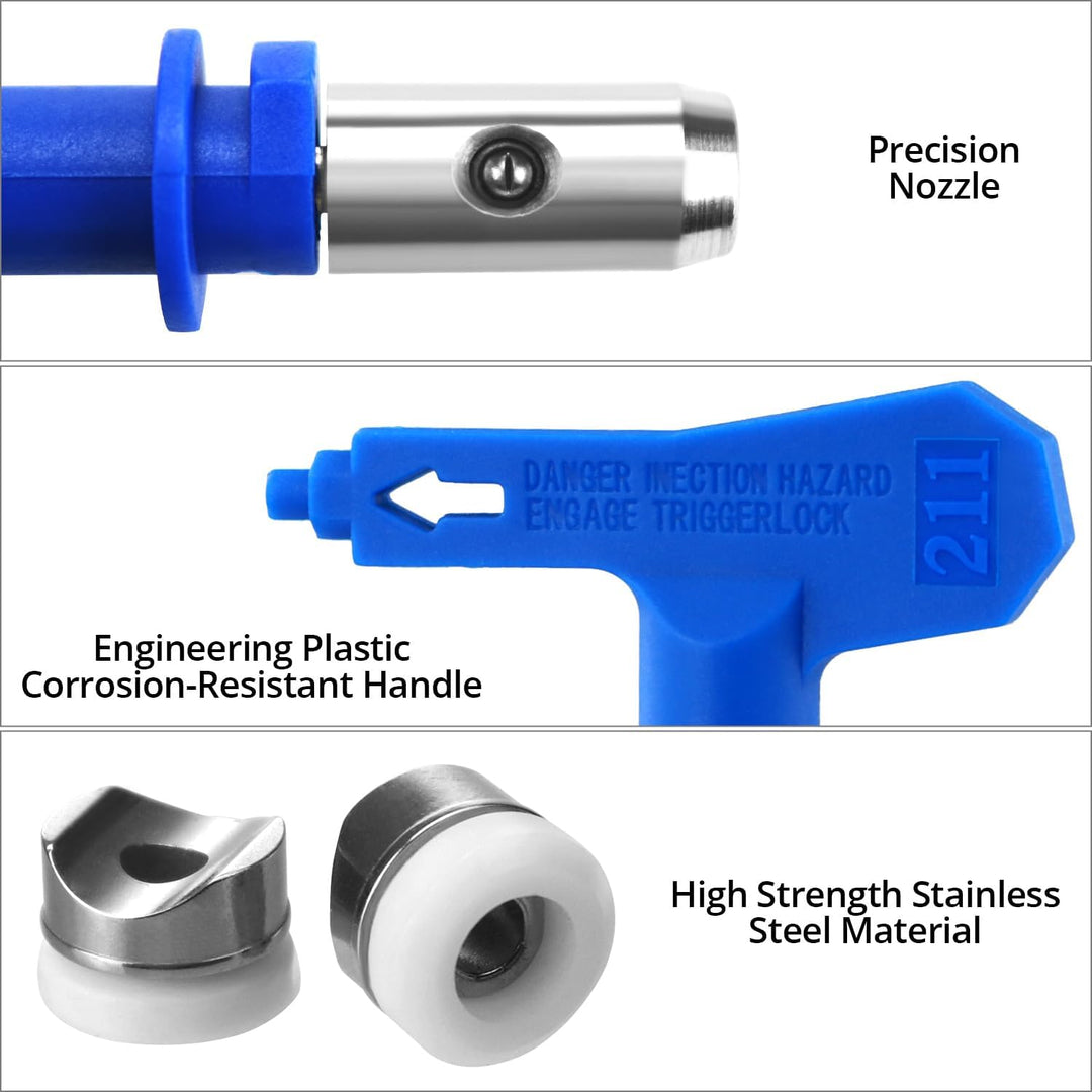 QWORK® Airless Farbsprühspitzen, Reversible Düsenset, 6 Grössen (211/315/417/517/515/523) Für Häuser